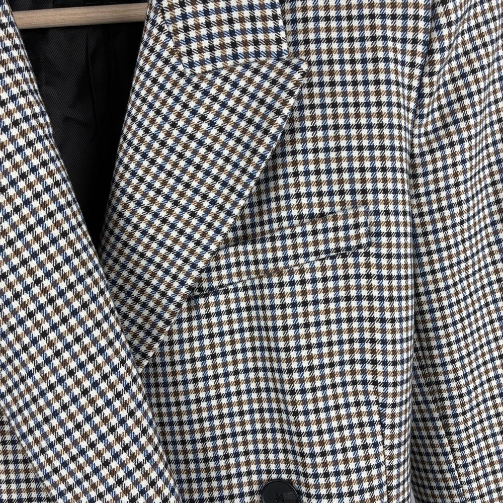 Zara Blazer XS Brown Blue Houndstooth Viscose Blend Dark Academia Career Chic - Picture 10 of 16